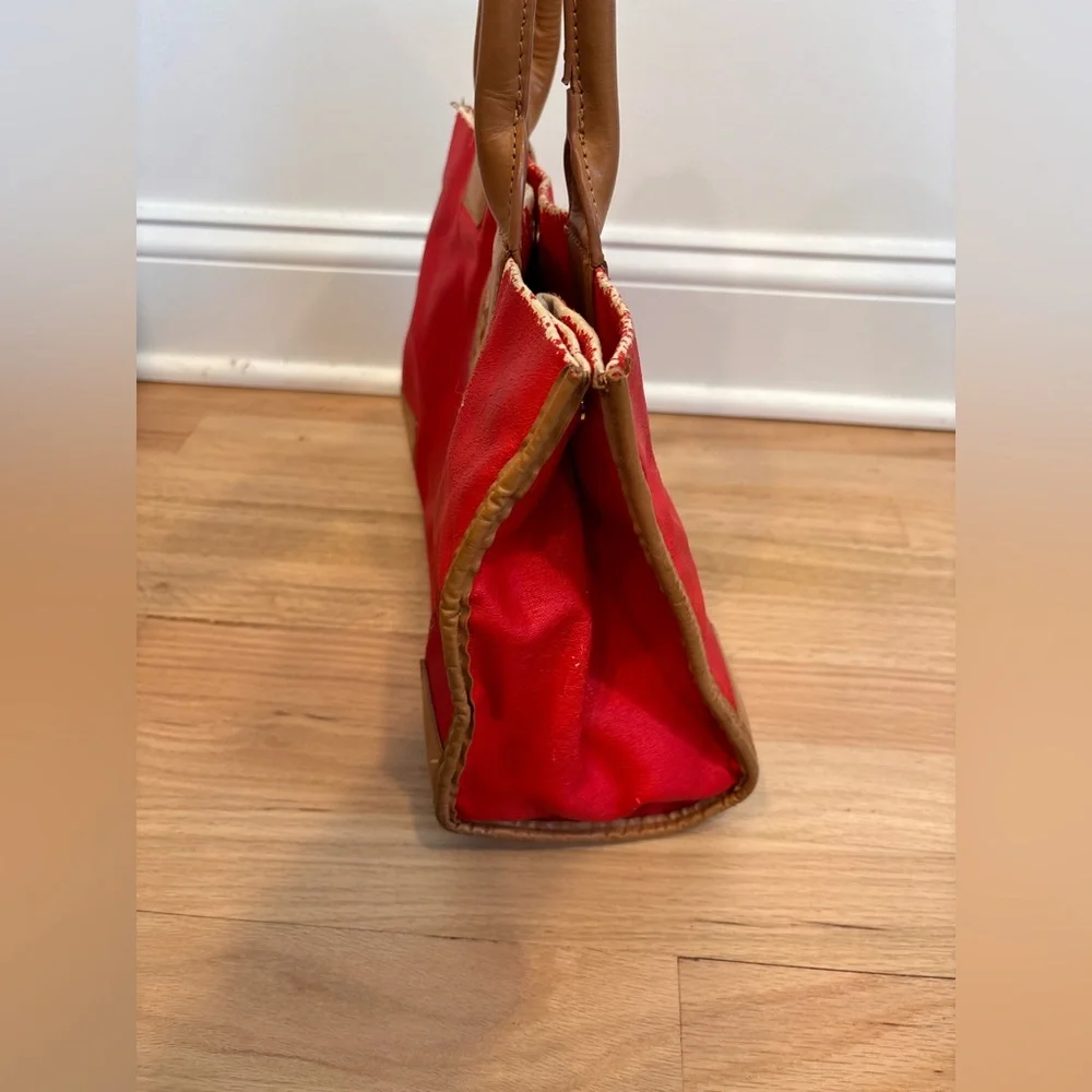 Tory Burch Red orange and tan leather tote - Picture 8 of 12